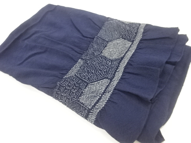 正絹　絞り亀甲に青海波模様男物兵児帯